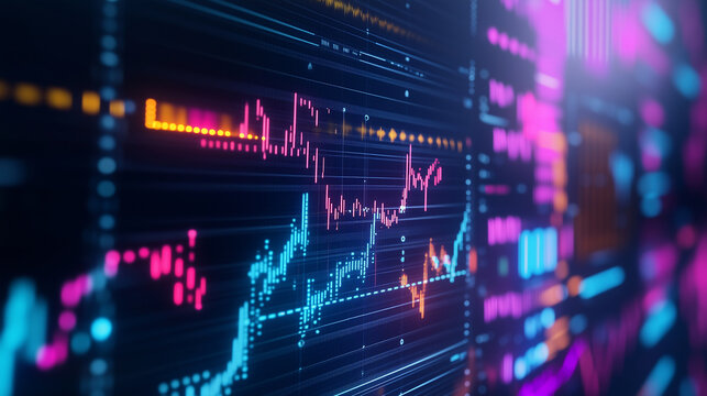 A digital display of machine learning charts, featuring line graphs, bar charts, and scatter plots representing algorithm performance and model accuracy. The charts highlight data