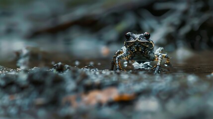 There a tiny creature on a muddy surface