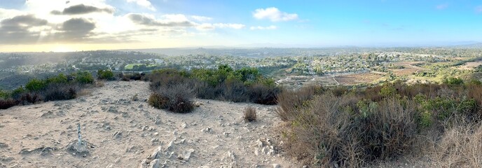 A panoramic view from the top of Mount Calavera, an ancient plug dome volcano in Carlsbad,...