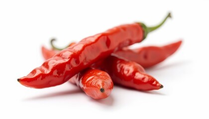  Fresh red chili peppers on a white background