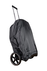 Black suitcase rain cover standing on white background