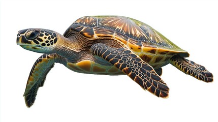 Fototapeta premium Endangered Hawaiian Green Sea Turtle Swimming in Crystal Clear Ocean Waters