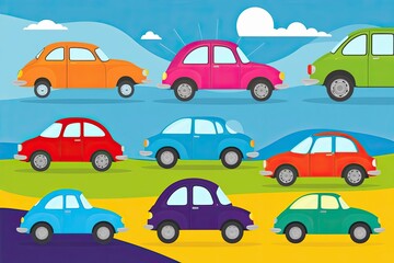 Bright Horizons: Colorful Vector Graphic of Quirky Cars