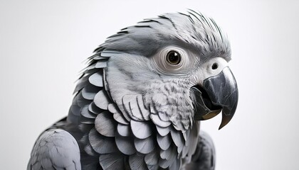 Fototapeta premium Contemporary Silver Parrot Head Design on a White Background