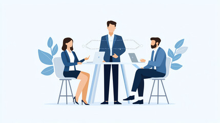 Business meeting with three people in professional attire