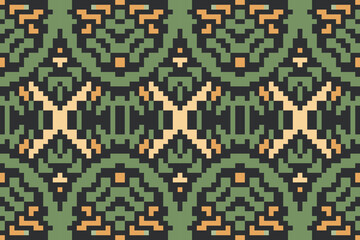 Motif Ikat Pattern Fabricfolk Embroidery, Aztec Geometric Ornament Print. Design for Carpet, Wallpaper, Clothing, Wrapping, Fabric