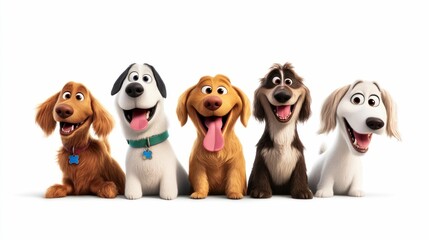 Group of Cartoon Dogs Sitting and Smiling
