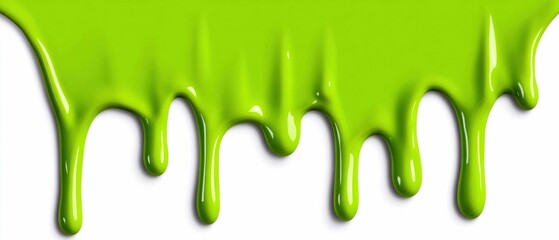 Bright Green Slime Dripping Isolated on White