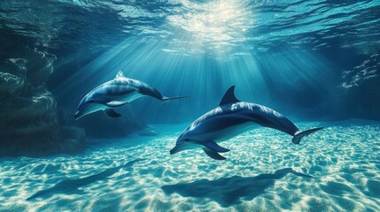 Obraz premium Dolphins Swimming in Underwater Paradise