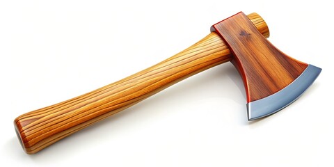 An artistic representation of a wooden-handled axe set on a bright white background, ideal for use in design