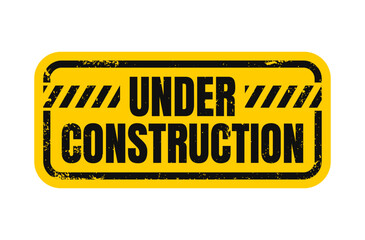 Under construction text information sign symbol with yellow grunge square frame. Vector Illustration