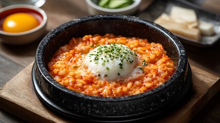 Korean Boiling Rice Dish with Egg and Garnish