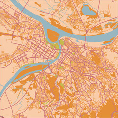 Map of Belgrade in Serbia in a sandy theme. Contains layered vector with roads water, parks, etc.