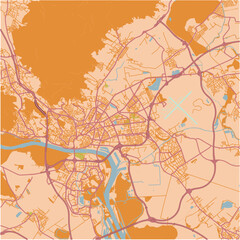 Map of Bratislava in Slovakia in a sandy theme. Contains layered vector with roads water, parks, etc.