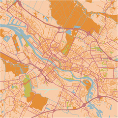 Map of Bremen in Germany in a sandy theme. Contains layered vector with roads water, parks, etc.