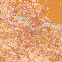 Map of Dresden in Germany in a sandy theme. Contains layered vector with roads water, parks, etc.