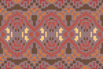 Geometry Shapes Double Ikat Patternfolk Embroidery, Aztec Geometric Ornament Print. Design for Carpet, Wallpaper, Clothing, Wrapping, Fabric