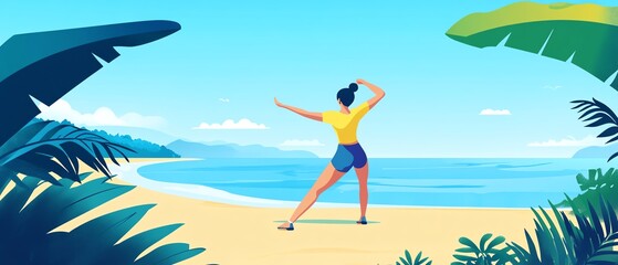 Woman enjoying a tropical beach view.