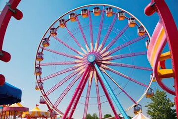 Ferris Wheel in Vibrant Amusement Park Setting on Clear Canvas