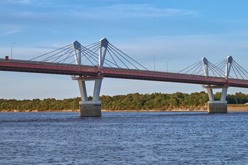 Cable-stayed bridge across the Amur River. Russia and China. Silk Road
