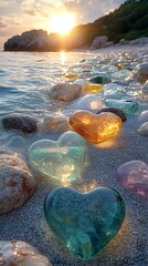 Stunning Array of Colorful Transparent Pebbles and Stones at Serene Beach