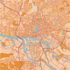 Fototapeta premium Map of Hamburg in Germany in a sandy theme. Contains layered vector with roads water, parks, etc.