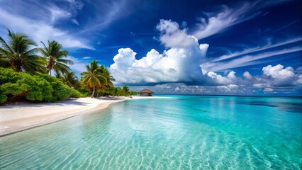 Breathtaking Maldives beaches boast sparkling turquoise waters and powdery white sands, embraced by a stunning blue