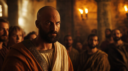 Naklejka premium solemnity of Jesus standing before Pontius Pilate, a roman governor