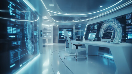 Obraz premium Sleek Futuristic Design of a High-Tech Corporate Command Center