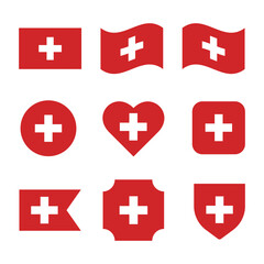 Obraz premium National flag of Switzerland icons set isolated on white. Vector illustration.