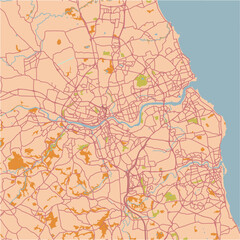 Fototapeta premium Map of Newcastle in United Kingdom in a sandy theme. Contains layered vector with roads water, parks, etc.