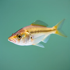 Obraz premium A detailed image of an anchovy fish, showing its small, slender body swimming in water, with a silver color and clear features.