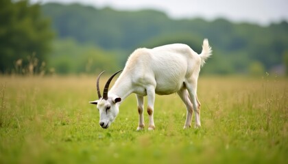 Fototapeta premium Peaceful pasture grazing goat