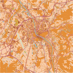 Map of Salzburg in Austria in a sandy theme. Contains layered vector with roads water, parks, etc.