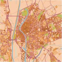 Map of Sevilla in Spain in a sandy theme. Contains layered vector with roads water, parks, etc.