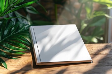 Book mockup blank cover notepad face and back side sketchpad empty template clear magazine model Premium Photo tropical .generative ai