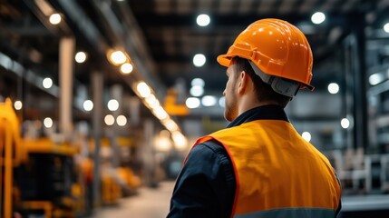 Worker in Safety Gear in Industrial Warehouse Environment