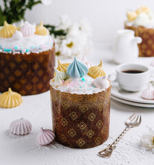 Easter celebration with traditional russian kulich cake