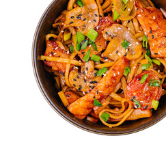 Asian stir-fried noodles with chicken and vegetables