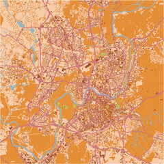 Map of Vilnius in Lithuania in a sandy theme. Contains layered vector with roads water, parks, etc.