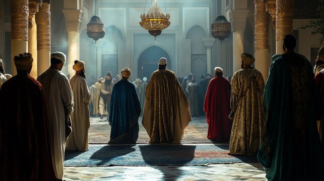 photo of an atmospheric scene with the three wise men meeting King Herod in his palace