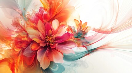 Fototapeta premium Swirling colorful flowers create a stunning abstract design on a white background, offering a vibrant and captivating artistic visual