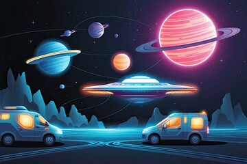 Brilliant Cosmic Travel Vehicles in Vibrant Vector Artwork