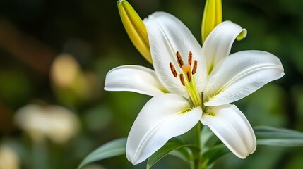 Fototapeta premium A close-up of a white lily with a yellow center