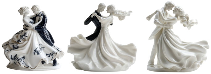 Elegant Figurines of Dancing Couples in Fine Detail, isolated on transparent background.