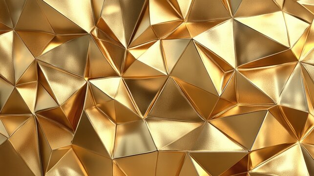 Luxurious Golden Triangular Relief Wall. Abstract Geometric Shape Design
