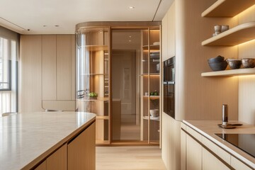 Modern Kitchen Interior Design with Luxury Cabinet in Light Beige Tone