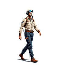 Detailed flat vector people and illustration, man with pilot outfit