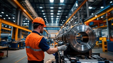 Fototapeta premium Worker in Industrial Machine Assembly Operation
