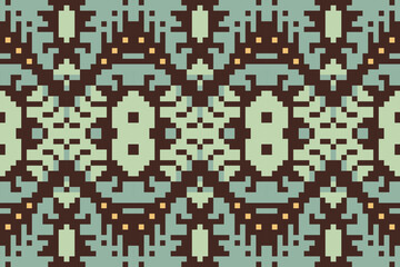 Pixel Ethnic Traditional Japanese Patternfolk Embroidery, Aztec Geometric Ornament Print. Design for Carpet, Wallpaper, Clothing, Wrapping, Fabric